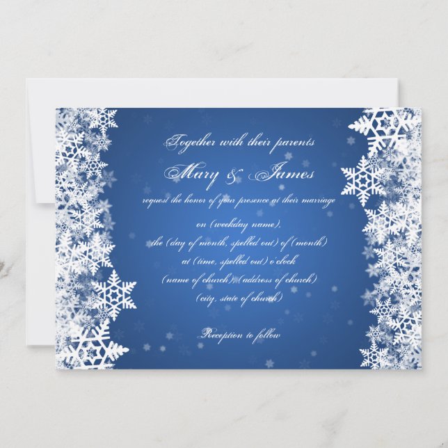 Invitation Elégant Mariage Snowflakes hiver Sapphire Bleu (Dos)