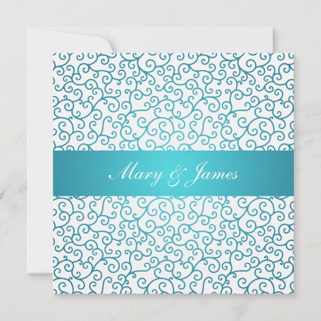 Invitation Elégant mariage tourbillons Motif Aqua Blue (Devant)