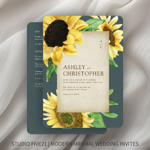 Invitation Élégant Mariage tout-en-un d'ardoise de tournesol