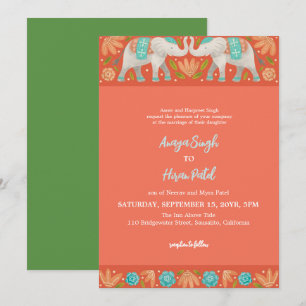Invitation Élégant Mariage traditionnel indien des éléphants
