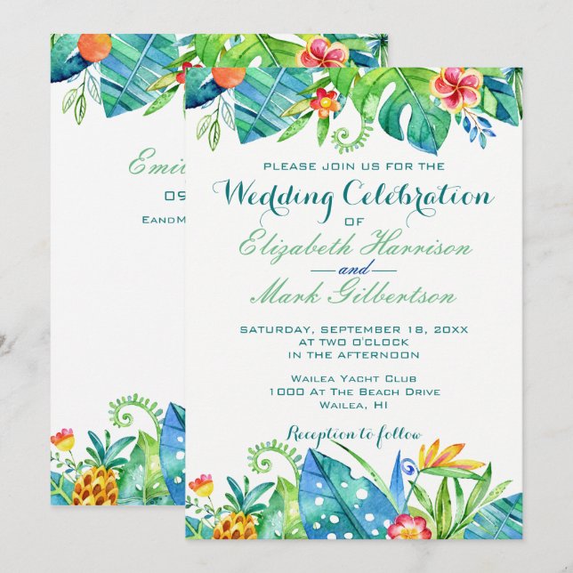 Invitation Élégant Mariage Tropical Floral Mariage de site We (Devant / Derrière)
