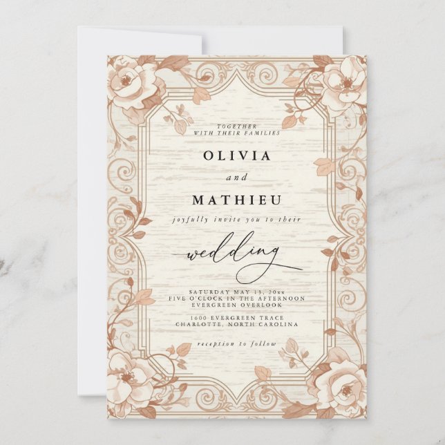 Invitation Élégant Mariage végétal à la crème (Devant)