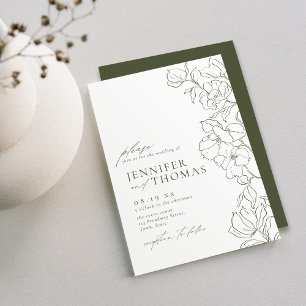 Invitation Élégant mariage vert sauge floral dessiné à la mai