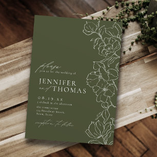 Invitation Élégant mariage vert sauge floral dessiné à la mai