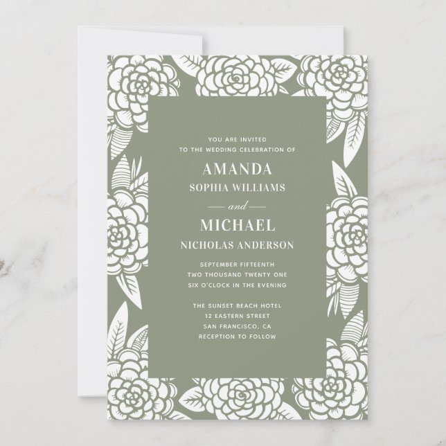 Invitation Élégant mariage vert sauge floral pastel (Devant)