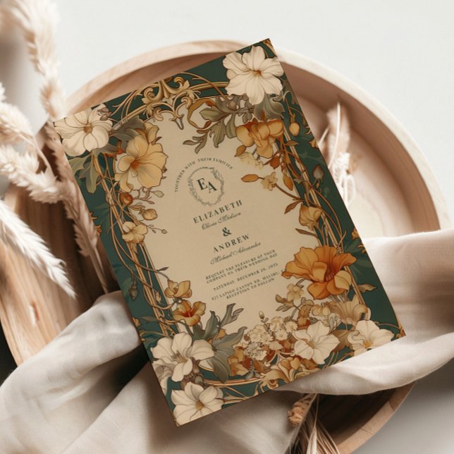 Invitation Élégant Mariage Vintage à cadre floral (Créateur téléchargé)