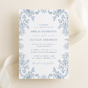 Invitation Elégant Mariage Vintage bleu bleu bleu bleu bleu