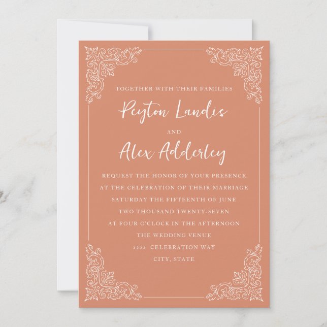 Invitation Élégant Mariage Vintage en terre cuite (Devant)