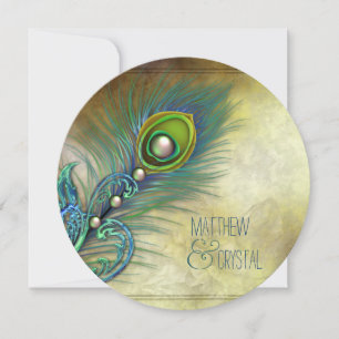 Invitation Élégant Mariage Vintage Peacock