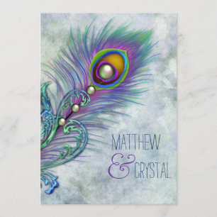 Invitation Élégant Mariage Vintage Peacock