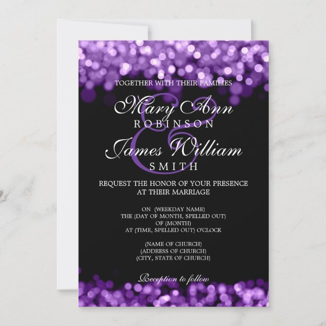 Invitation Élégant Mariage Violet Lumières (Devant)