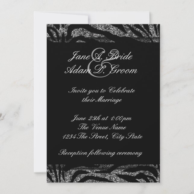 Invitation Élégant Mariage Zèbre noir et blanc (Devant)