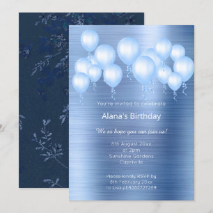 INVITATION ÉLÉGANT MARINE BLEU BRUSHED METAL MOTIF ANNIVERSAI