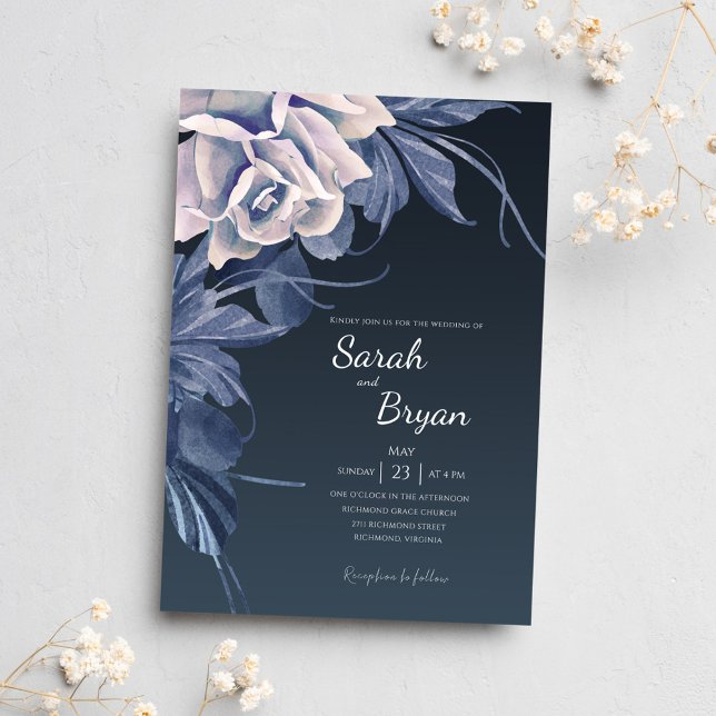 Invitation Elégant Marine Bleu Floral Moderne Bold Boho Maria (Créateur téléchargé)