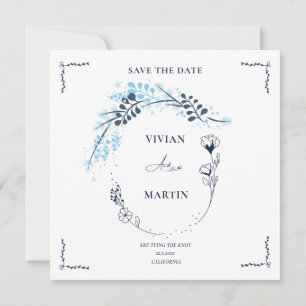 Invitation Élégant Marine Bleu Monogramme Floral Enregistrer 