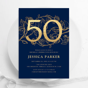 Invitation Elégant Marine Blue Gold 50e anniversaire