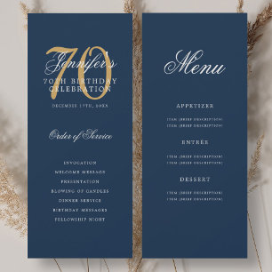 Invitation Elégant Marine Blue Gold 70th Birthday Program Men