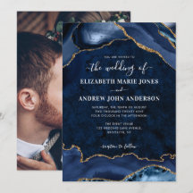 Elegant Marine Blue Gold Agate Geode Photo Mariage