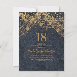 Invitation Elégant Marine Blue Gold String Lumières 18e anniv