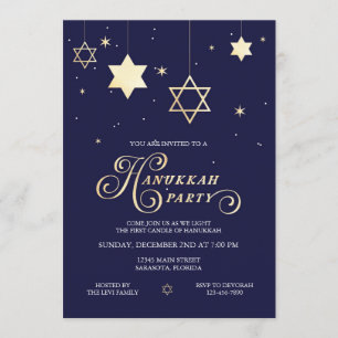 Invitation Elégant Marine et or Hanoukka Party