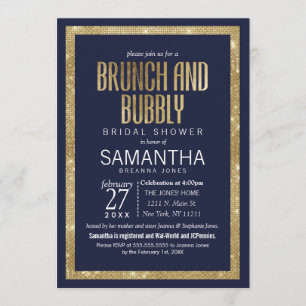 Invitation Elégant Marine Moderne Blue Gold Sequin Brunch Bub