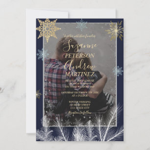 Invitation Elégant Marine Rustique Snowflakes Mariage d'hiver