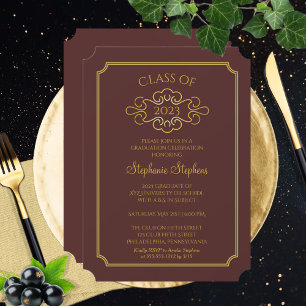 Invitation Elégant Maroon   Gold College Graduation Party