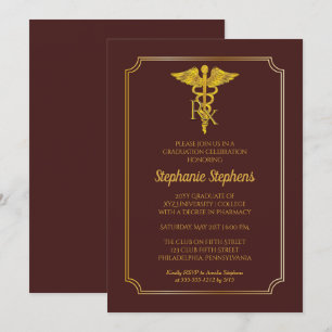 Invitation Elégant Maroon   Gold Rx Pharmacy Graduation Party