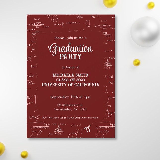 Invitation Elegant Maroon Hand-Lettering Math Graduation (Créateur téléchargé)