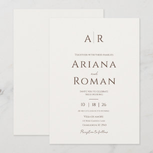 Invitation Élégant Marron Moka Mariage Minimaliste Intemporel