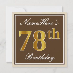 Invitation Élégant, Marron, Or Faux 78e Anniversaire + Nom