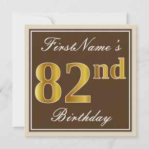 Invitation Élégant, Marron, Or Faux 82e Anniversaire + Nom