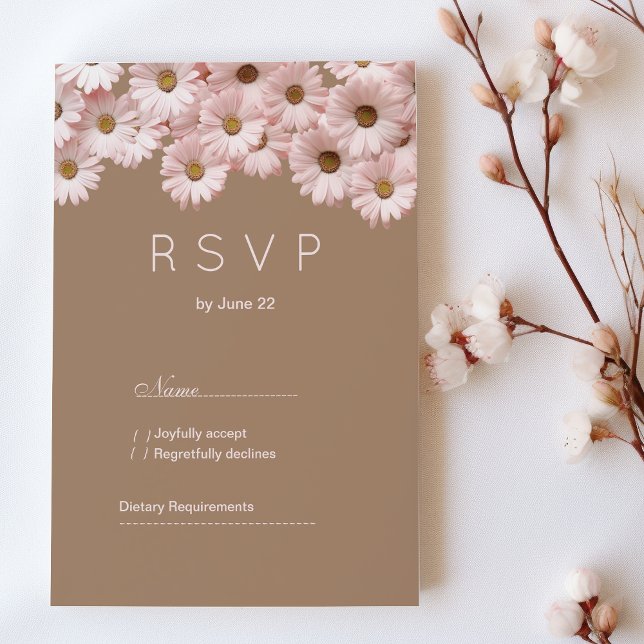 Invitation Elégant marron rose pâle marron marron marron flor (Elegant blush pink brown daisies floral RSVP)