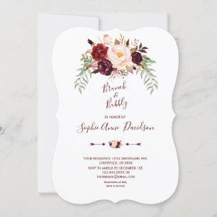Invitation Elégant Marsala Bourgogne Brunch Floral & Bubbly