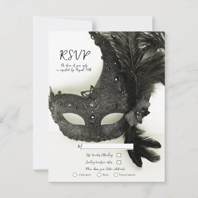 Invitation Elégant Mascarade noire Mascarade Masque mariage d (Devant)