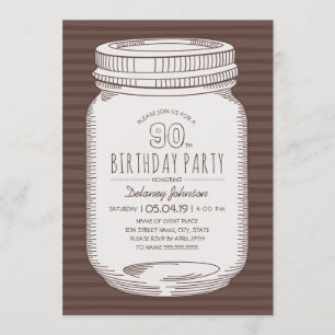 Invitation Elégant Mason Jar Rustic 90e anniversaire