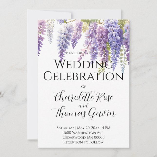 Invitation Elégant mauve magenta aquarelle glyteria floral (Devant)