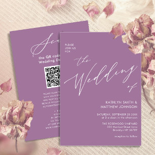 Invitation Elégant Mauve QR Code Tout en un Mariage moderne
