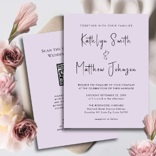 Invitation Elégant Mauve QR Code Tout en un Mariage moderne