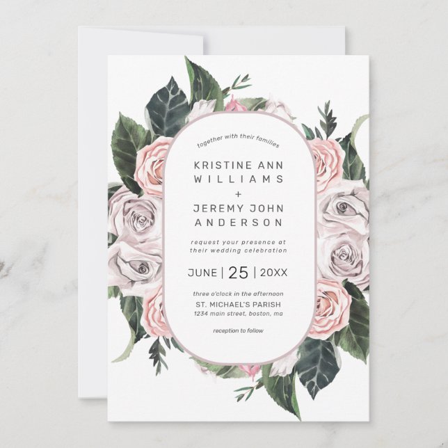 Invitation Elégant Mauve Rose Rose Aquarelle Mariage Floral (Devant)