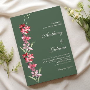 Invitation Élégant mauve vert orchidée rose Mariage