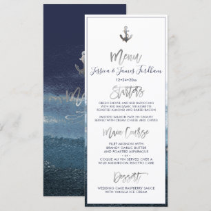 Invitation Élégant+Menu Chic Ancre Argent Faux