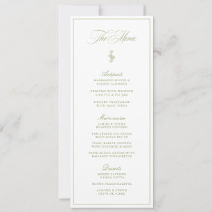 Invitation Élégant Menu de Mariage de Jardin Vert Sauge Vinta