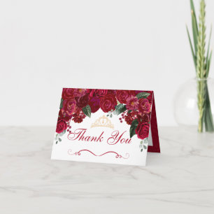 Invitation Élégant Merci de Quinceanera Floral Rouge