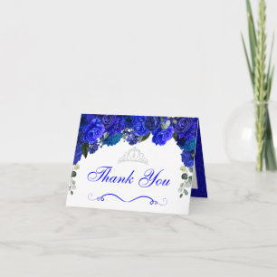 Invitation Elégant Merci Floral Royal Blue Silver