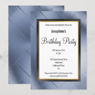 INVITATION ÉLÉGANT MÉTALLIQUE BLEU OR MOTIF ANNIVERSAIRE