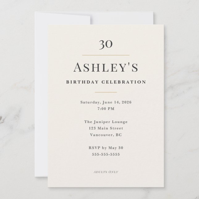 Invitation Elegant Minimal 30th Birthday Celebration (Devant)