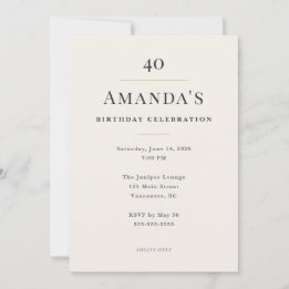 Invitation Elegant Minimal 40th Birthday Celebration