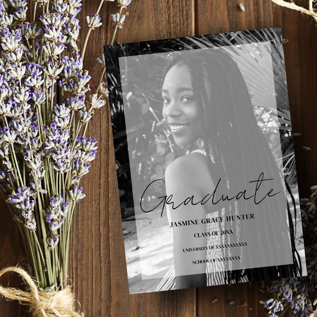 Invitation Elegant Minimal Black & White Photo Graduation (Créateur téléchargé)