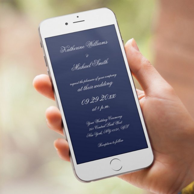 Invitation Elégant minimal Digital Navy Blue Wedding Invitati (Créateur téléchargé)